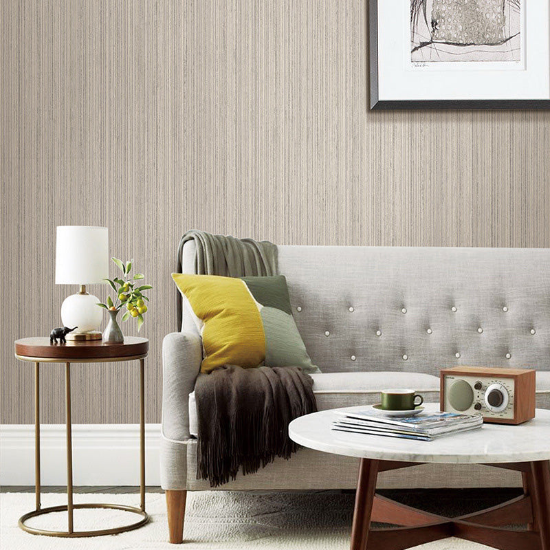 Vertical Stripe Wallpaper for Living Room Decoration in Natural Color, 20.5 in x 33 ft, Non-Pasted Beige Clearhalo 'Modern wall decor' 'Modern' 'Wallpaper' Wall Decor' 1116814