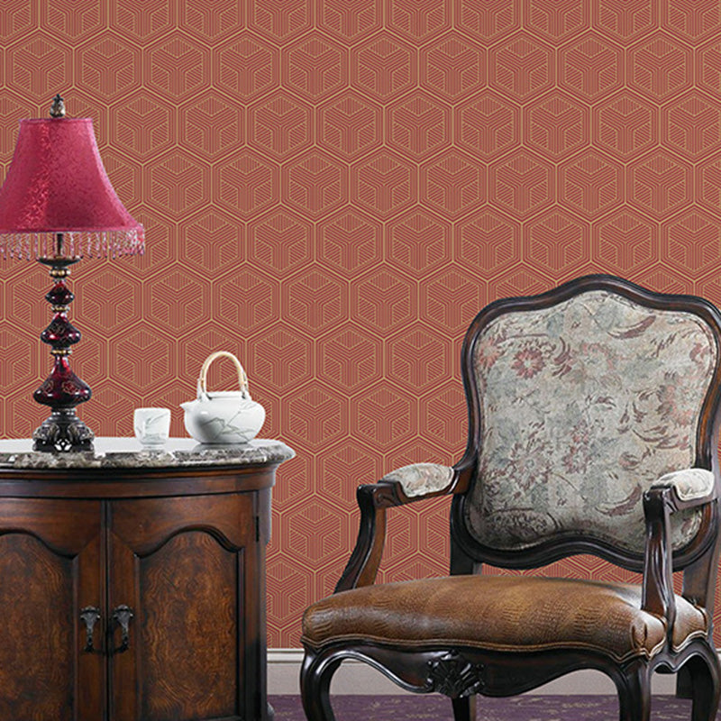 Moisture-Resistant Hexagon Wall Decor 20.5"W x 33'L Minimalist Wallpaper Roll for Living Room Red Clearhalo 'Modern wall decor' 'Modern' 'Wallpaper' Wall Decor' 1116894