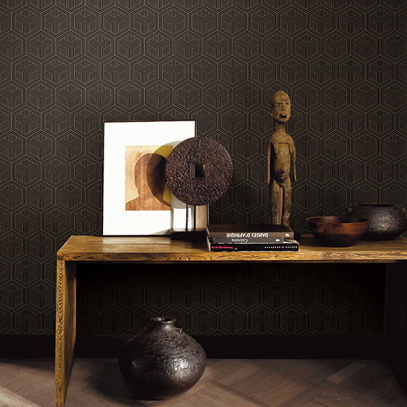 Moisture-Resistant Hexagon Wall Decor 20.5"W x 33'L Minimalist Wallpaper Roll for Living Room Black-Gold Clearhalo 'Modern wall decor' 'Modern' 'Wallpaper' Wall Decor' 1116900