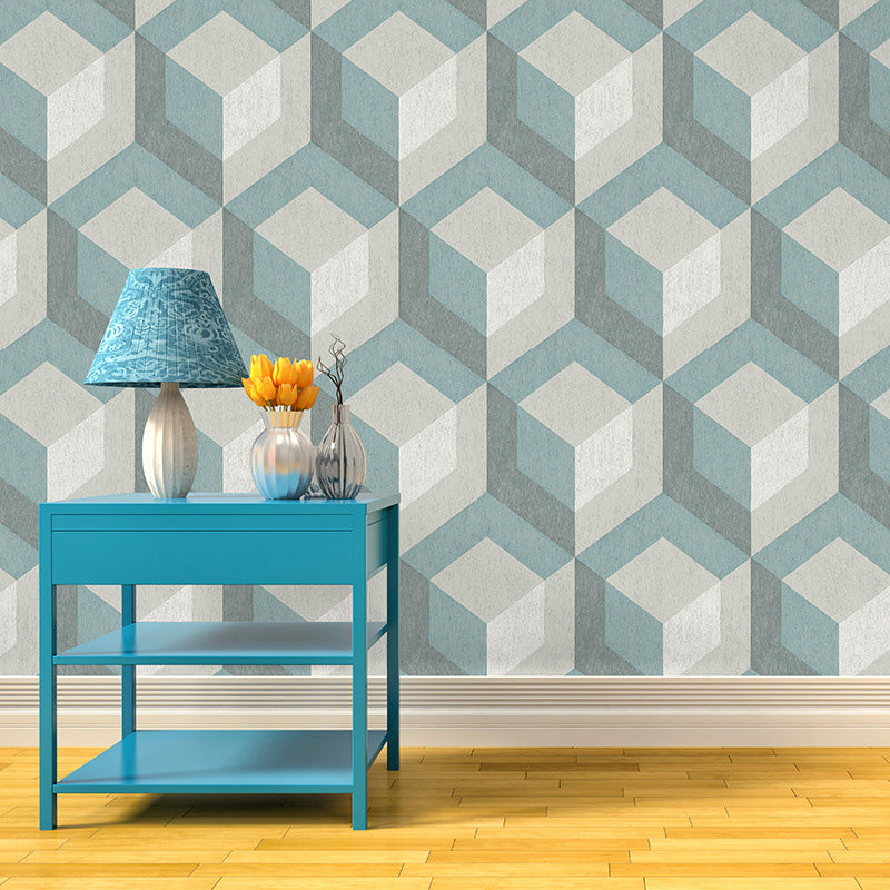 Contemporary Wall Decor in Natural Color Cubic Wallpaper Roll, 20.5" by 33', Non-Pasted Light Blue Clearhalo 'Modern wall decor' 'Modern' 'Wallpaper' Wall Decor' 1116906
