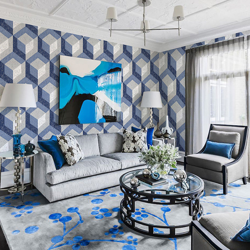 Contemporary Wall Decor in Natural Color Cubic Wallpaper Roll, 20.5" by 33', Non-Pasted Royal Blue Clearhalo 'Modern wall decor' 'Modern' 'Wallpaper' Wall Decor' 1116909