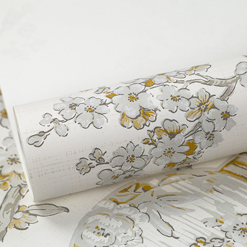 Countryside Flowers Wallpaper Roll in Neutral Color Guest Room Wall Decor, 20.5 in x 33 ft Clearhalo 'Country wall decor' 'Rustic' 'Wallpaper' Wall Decor' 1118051