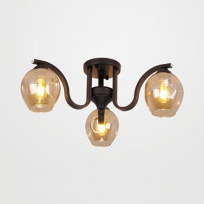 Creative Bud Shade Semi Ceiling Mount Light 3 Lights Glass and Metal Ceiling Lamp for Study Room Black Clearhalo 'Ceiling Lights' 'Close To Ceiling Lights' 'Close to ceiling' 'Glass shade' 'Glass' 'Semi-flushmount' Lighting' 111827