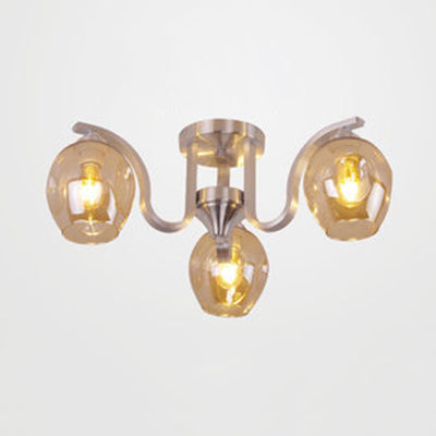 Creative Bud Shade Semi Ceiling Mount Light 3 Lights Glass and Metal Ceiling Lamp for Study Room Silver Clearhalo 'Ceiling Lights' 'Close To Ceiling Lights' 'Close to ceiling' 'Glass shade' 'Glass' 'Semi-flushmount' Lighting' 111828