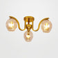 Creative Bud Shade Semi Ceiling Mount Light 3 Lights Glass and Metal Ceiling Lamp for Study Room Gold Clearhalo 'Ceiling Lights' 'Close To Ceiling Lights' 'Close to ceiling' 'Glass shade' 'Glass' 'Semi-flushmount' Lighting' 111829