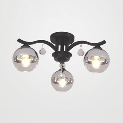 Sphere Shade Ceiling Light with Crystal Deco 3 Lights Modern Clear Glass Ceiling Lamp Fixture for Bedroom Black Clearhalo 'Ceiling Lights' 'Close To Ceiling Lights' 'Close to ceiling' 'Glass shade' 'Glass' 'Semi-flushmount' Lighting' 111831