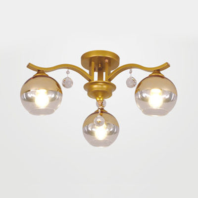 Sphere Shade Ceiling Light with Crystal Deco 3 Lights Modern Clear Glass Ceiling Lamp Fixture for Bedroom Gold Clearhalo 'Ceiling Lights' 'Close To Ceiling Lights' 'Close to ceiling' 'Glass shade' 'Glass' 'Semi-flushmount' Lighting' 111833