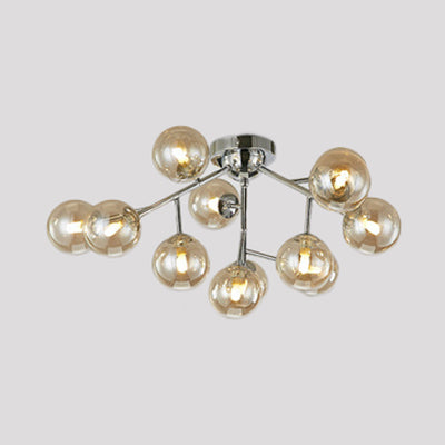 Contemporary Modo G9 Ceiling Light Glass and Metal 12 Lights Semi Flush Mount Light for Living Room Gold Clearhalo 'Ceiling Lights' 'Close To Ceiling Lights' 'Close to ceiling' 'Glass shade' 'Glass' 'Semi-flushmount' Lighting' 111856