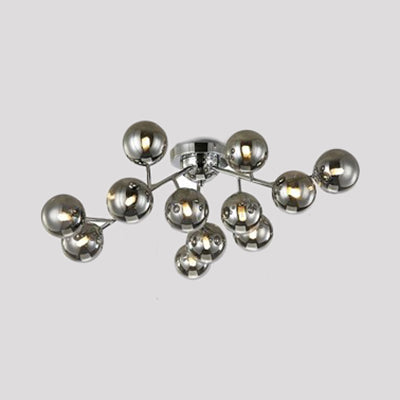 Contemporary Modo G9 Ceiling Light Glass and Metal 12 Lights Semi Flush Mount Light for Living Room Silver Clearhalo 'Ceiling Lights' 'Close To Ceiling Lights' 'Close to ceiling' 'Glass shade' 'Glass' 'Semi-flushmount' Lighting' 111858
