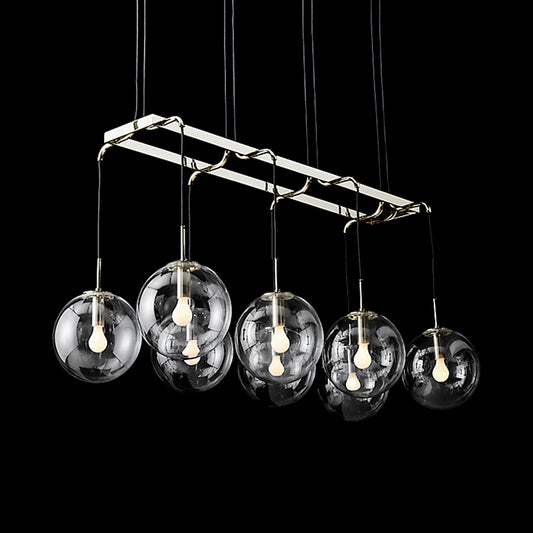 Linear Smoke Glass Island Lighting Industrial 6/8/10 Lights Nickel/Bronze Led Hanging Lamp Fixture with Ball Shade Nickel Clearhalo 'Ceiling Lights' 'Glass shade' 'Glass' 'Island Lights' Lighting' 112039