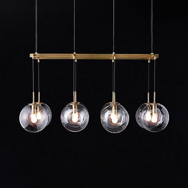 Linear Smoke Glass Island Lighting Industrial 6/8/10 Lights Nickel/Bronze Led Hanging Lamp Fixture with Ball Shade 8 Bronze Clearhalo 'Ceiling Lights' 'Glass shade' 'Glass' 'Island Lights' Lighting' 112045