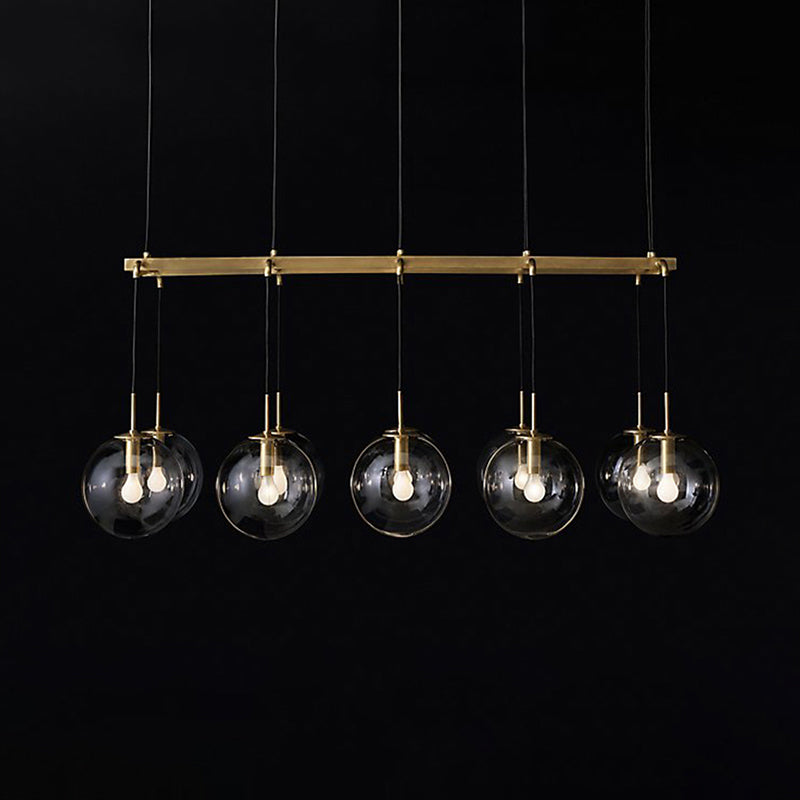 Linear Smoke Glass Island Lighting Industrial 6/8/10 Lights Nickel/Bronze Led Hanging Lamp Fixture with Ball Shade 10 Bronze Clearhalo 'Ceiling Lights' 'Glass shade' 'Glass' 'Island Lights' Lighting' 112047