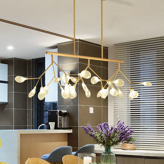 Contemporary Branching Island Light Fixture Glass and Metal 27-Light Dining Room Ceiling Lamp in Gold/Black Gold Clearhalo 'Ceiling Lights' 'Island Lights' Lighting' 112055