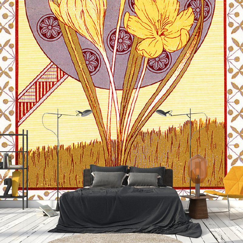 Vintage Blossoms Wall Mural Decal for Home Decoration, Custom-Printed Wall Covering in Purple and Yellow Purple-Yellow Clearhalo 'Wall Decor' 'Wall Mural' 1120652