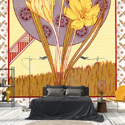 Vintage Blossoms Wall Mural Decal for Home Decoration, Custom-Printed Wall Covering in Purple and Yellow Purple-Yellow Clearhalo 'Wall Decor' 'Wall Mural' 1120652