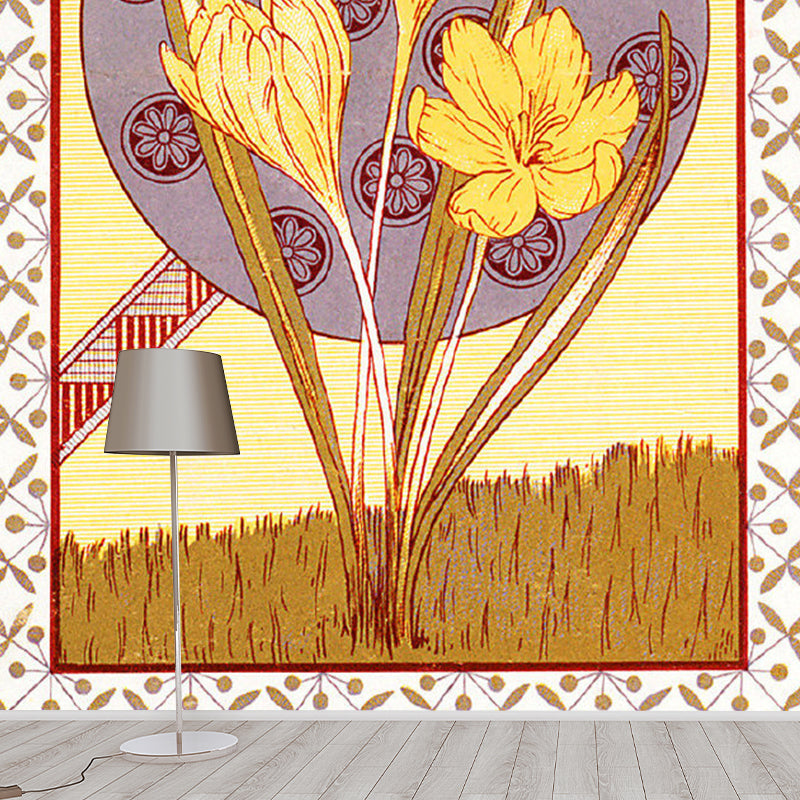 Vintage Blossoms Wall Mural Decal for Home Decoration, Custom-Printed Wall Covering in Purple and Yellow Clearhalo 'Wall Decor' 'Wall Mural' 1120653