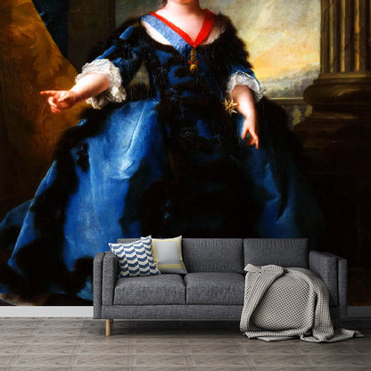 Personalized Illustration Classic Mural Wallpaper for Home Decor with Little Girl Design in Blue and Brown Blue-Brown Clearhalo 'Wall Decor' 'Wall Mural' 1120879