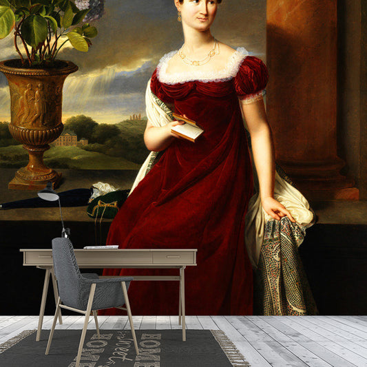 Red and Green Retro Mural Customized Size Fairy Lady Wall Covering for Dining Room