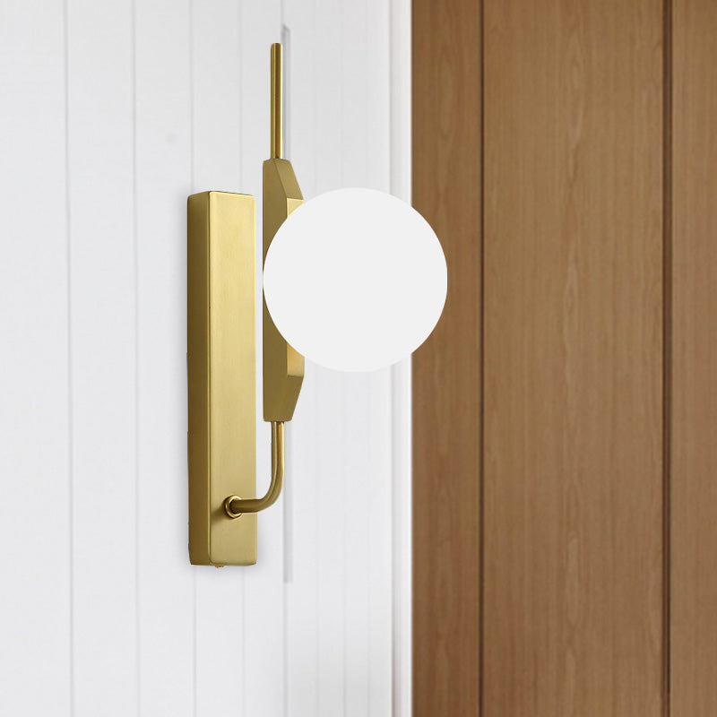 White/Amber/Smoke Gray Glass Orb Wall Light Fixture Postmodern 1 Bulb Gold Wall Sconce for Bedroom Clearhalo 'Cast Iron' 'Glass' 'Industrial' 'Modern wall lights' 'Modern' 'Tiffany' 'Traditional wall lights' 'Wall Lamps & Sconces' 'Wall Lights' Lighting' 1120994