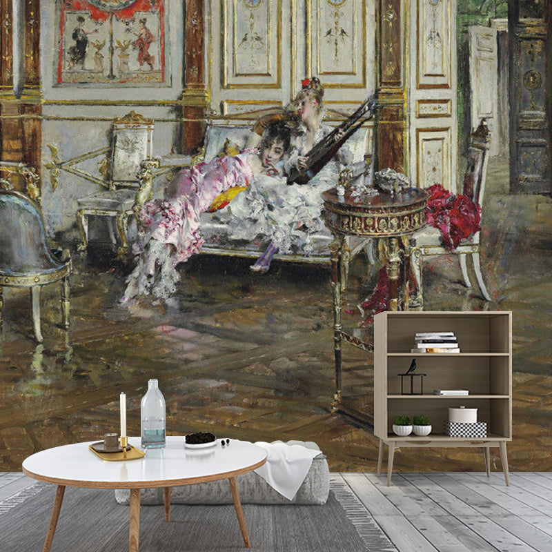 Extra Large European Wall Decor in Brown Oil Painting Wall Mural Decal, Personalized Size Available Brown Clearhalo 'Wall Decor' 'Wall Mural' 1121016