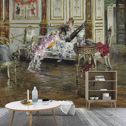 Extra Large European Wall Decor in Brown Oil Painting Wall Mural Decal, Personalized Size Available Brown Clearhalo 'Wall Decor' 'Wall Mural' 1121016