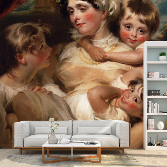 Moisture-Resistant Mother and Baby Mural Non-Woven Fabric Retro Wall Decor for Dining Room