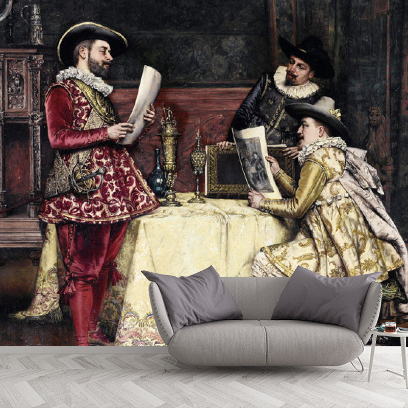 Nostalgic Oil Painting Mural Wallpaper in Brown Fireplace Decorative Wall Covering, Made to Measure Brown Clearhalo 'Wall Decor' 'Wall Mural' 1122315