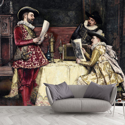 Nostalgic Oil Painting Mural Wallpaper in Brown Fireplace Decorative Wall Covering, Made to Measure Brown Clearhalo 'Wall Decor' 'Wall Mural' 1122315