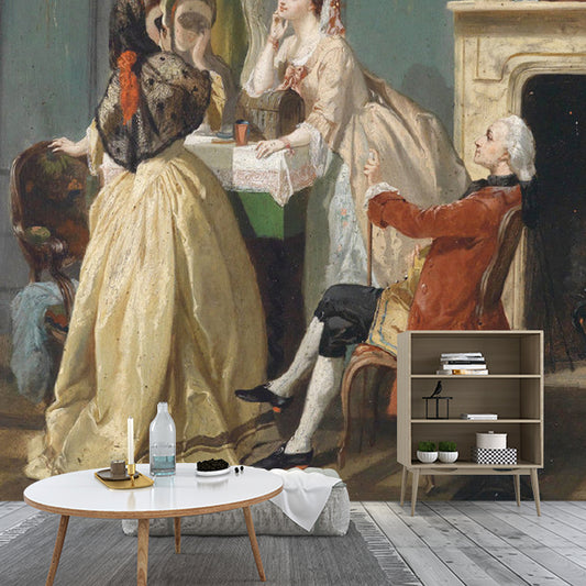 Orange and White Painting Mural Stain-Resistant Wall Covering for Guest Room Decoration