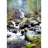 Water and Stone Mural Wallpaper for Home Decoration, Grey and Green, Personalized Size Available