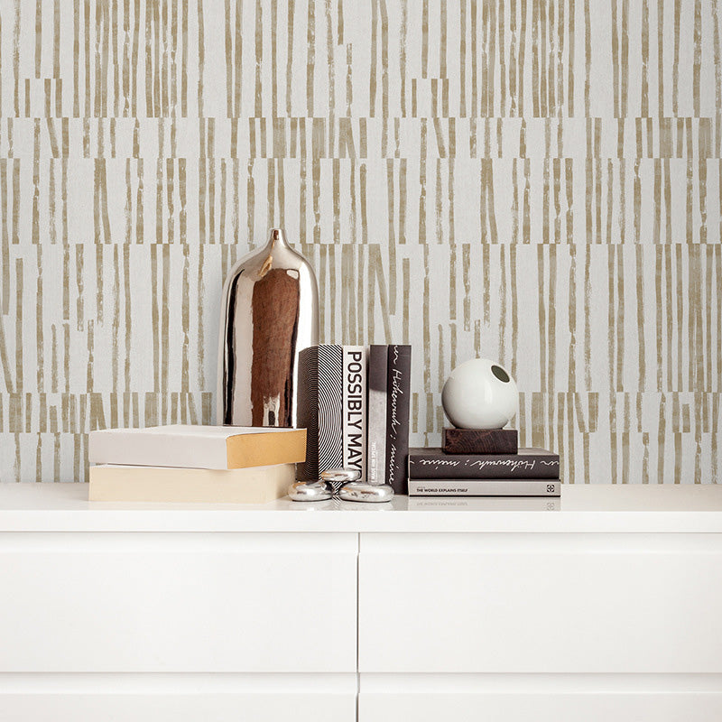 33' x 20.5" Stripes Wallpaper Roll in Natural Color Non-Woven Material Wall Decor for Bedroom, Non-Pasted Light Coffee Clearhalo 'Modern wall decor' 'Modern' 'Wallpaper' Wall Decor' 1122625