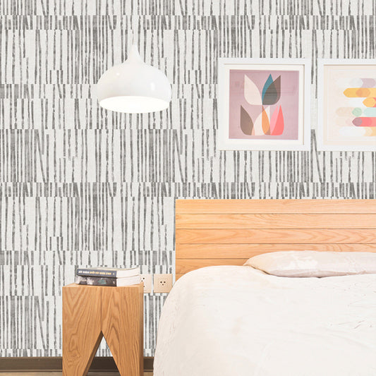 33' x 20.5" Stripes Wallpaper Roll in Natural Color Non-Woven Material Wall Decor for Bedroom, Non-Pasted Gray-White Clearhalo 'Modern wall decor' 'Modern' 'Wallpaper' Wall Decor' 1122632