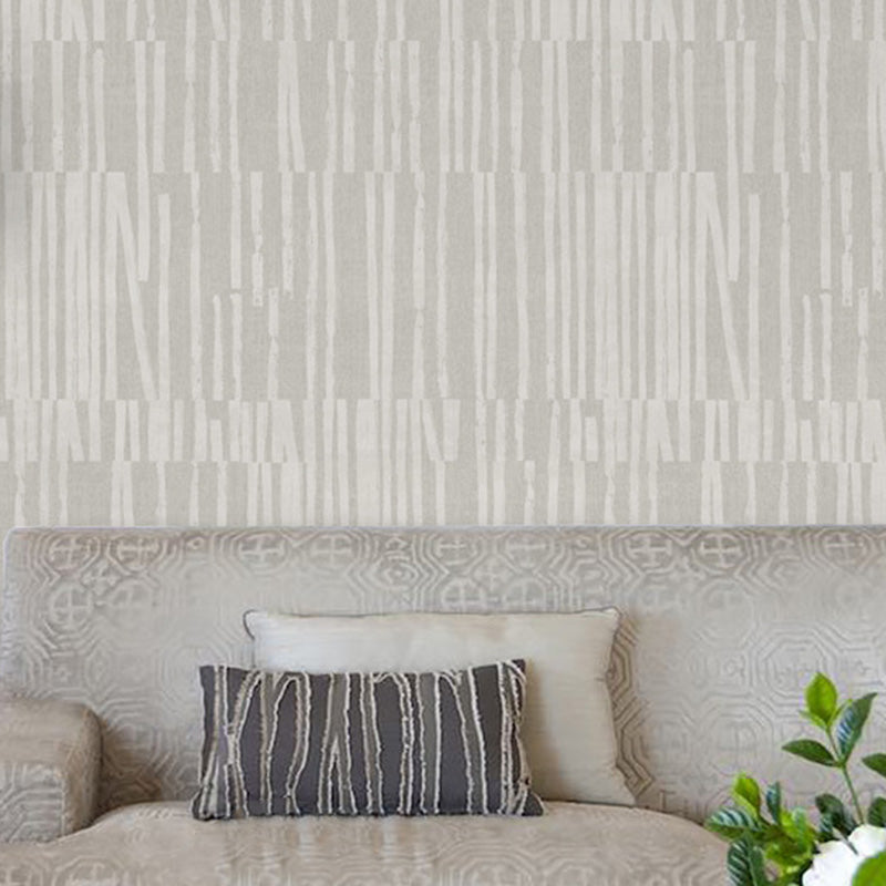 33' x 20.5" Stripes Wallpaper Roll in Natural Color Non-Woven Material Wall Decor for Bedroom, Non-Pasted Cream Gray Clearhalo 'Modern wall decor' 'Modern' 'Wallpaper' Wall Decor' 1122635