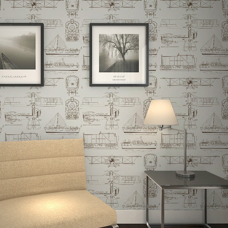 Cartoon Transportation Media Wall Decor Non-Woven Fabric Wallpaper for Children, 33'L x 20.5"W Coffee Clearhalo 'Wall Decor' 'Wallpaper' 1122725