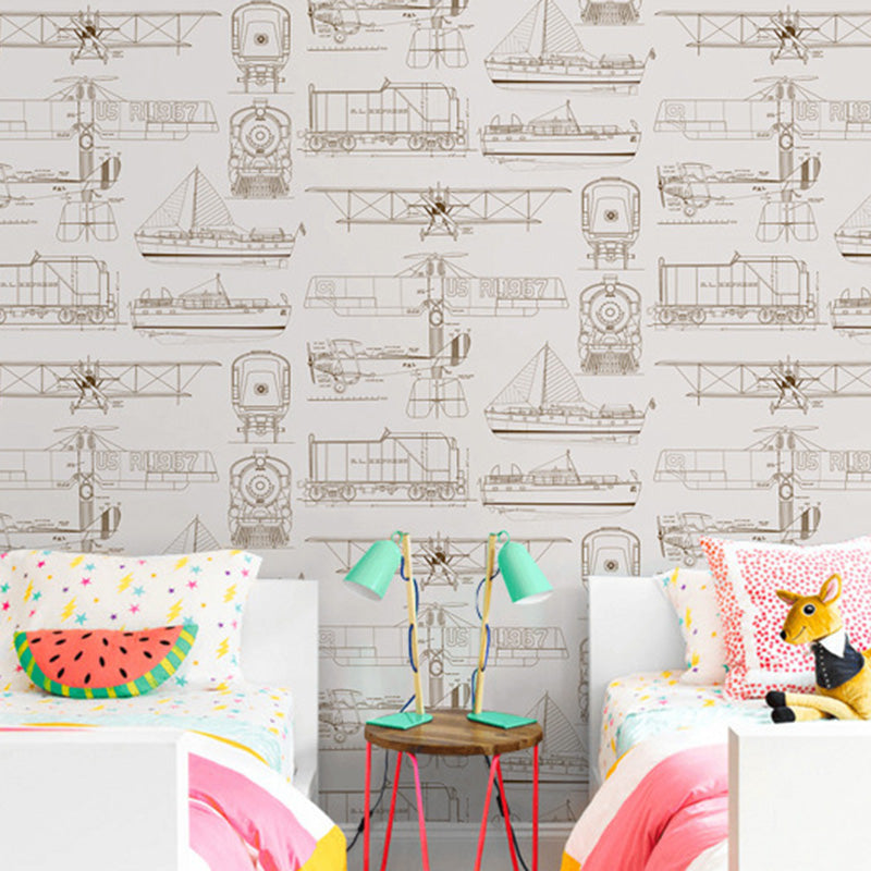 Cartoon Transportation Media Wall Decor Non-Woven Fabric Wallpaper for Children, 33'L x 20.5"W Clearhalo 'Wall Decor' 'Wallpaper' 1122726