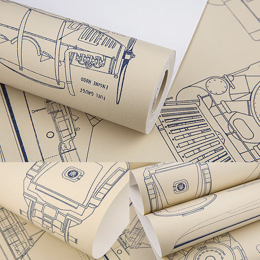 Cartoon Transportation Media Wall Decor Non-Woven Fabric Wallpaper for Children, 33'L x 20.5"W Clearhalo 'Wall Decor' 'Wallpaper' 1122733