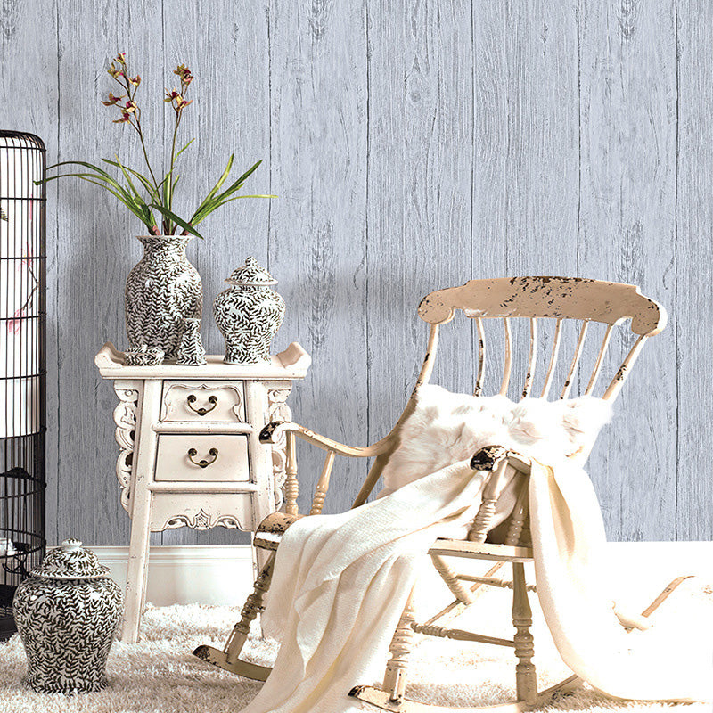 Wooden Stripes Wall Covering in Neutral Color Non-Woven Material Wallpaper for Coffee Shop, 57.1 sq ft. White-Blue Clearhalo 'Country wall decor' 'Rustic' 'Wallpaper' Wall Decor' 1123079