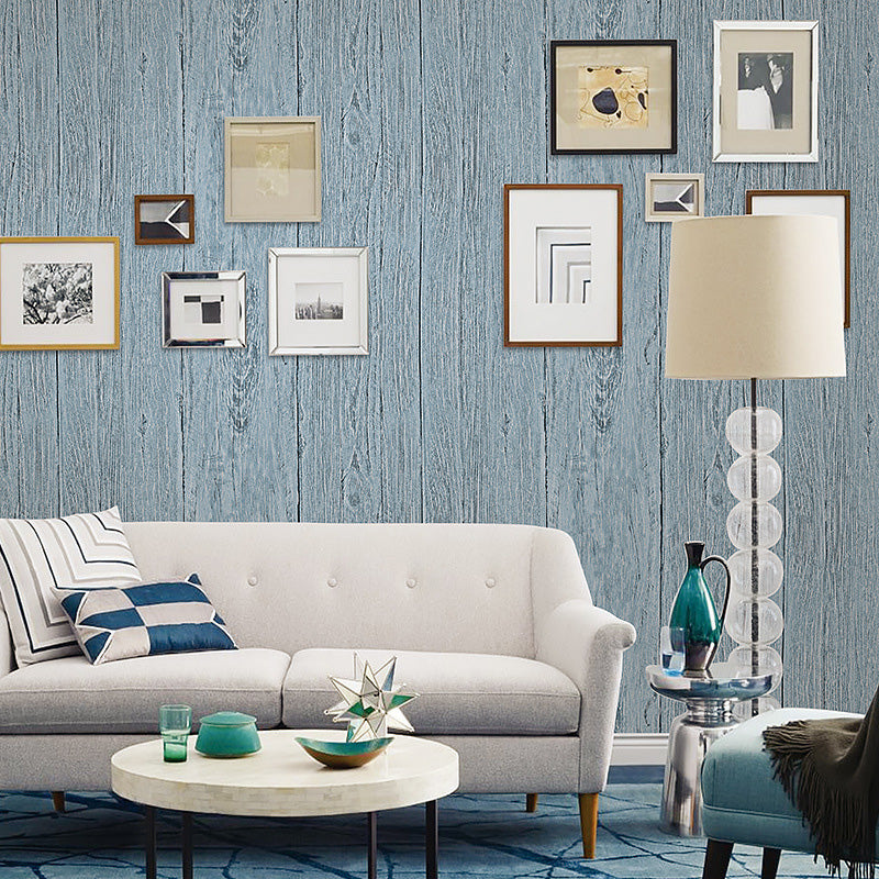 Wooden Stripes Wall Covering in Neutral Color Non-Woven Material Wallpaper for Coffee Shop, 57.1 sq ft. Blue Clearhalo 'Country wall decor' 'Rustic' 'Wallpaper' Wall Decor' 1123082