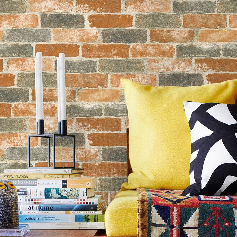 Brickwork Wallpaper Roll Coffee Shop Decorative Wall Covering in Natural Color, 20.5"W x 33'L Brown Clearhalo 'Country wall decor' 'Rustic' 'Wallpaper' Wall Decor' 1123254