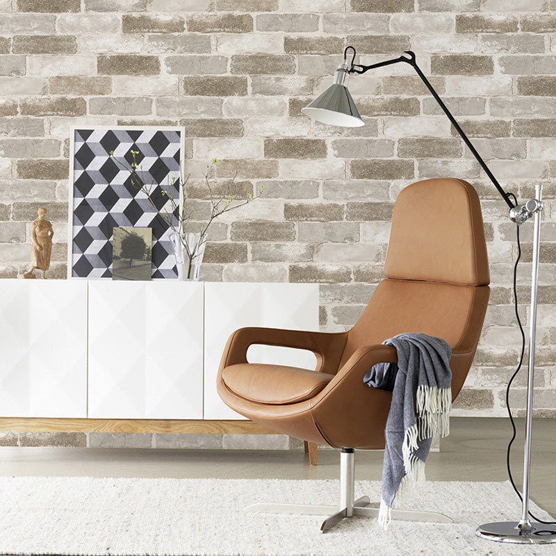 Brickwork Wallpaper Roll Coffee Shop Decorative Wall Covering in Natural Color, 20.5"W x 33'L Light Yellow Clearhalo 'Country wall decor' 'Rustic' 'Wallpaper' Wall Decor' 1123260