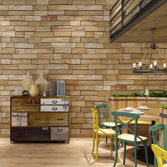 Natural Color Nordic Wall Covering 20.5" by 33' Brickwork Wallpaper Roll for Coffee Shop Yellow-Brown Clearhalo 'Country wall decor' 'Rustic' 'Wallpaper' Wall Decor' 1123321