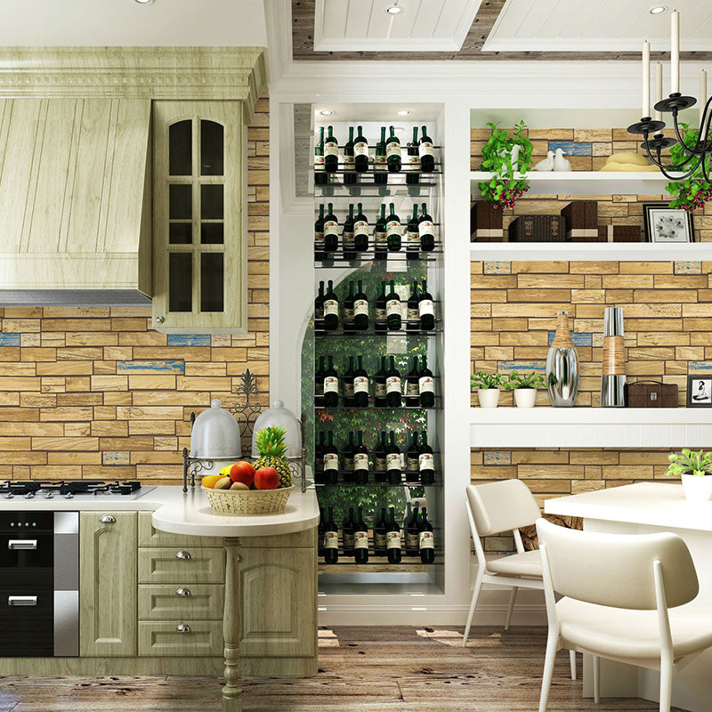 Natural Color Nordic Wall Covering 20.5" by 33' Brickwork Wallpaper Roll for Coffee Shop Yellow Clearhalo 'Country wall decor' 'Rustic' 'Wallpaper' Wall Decor' 1123324