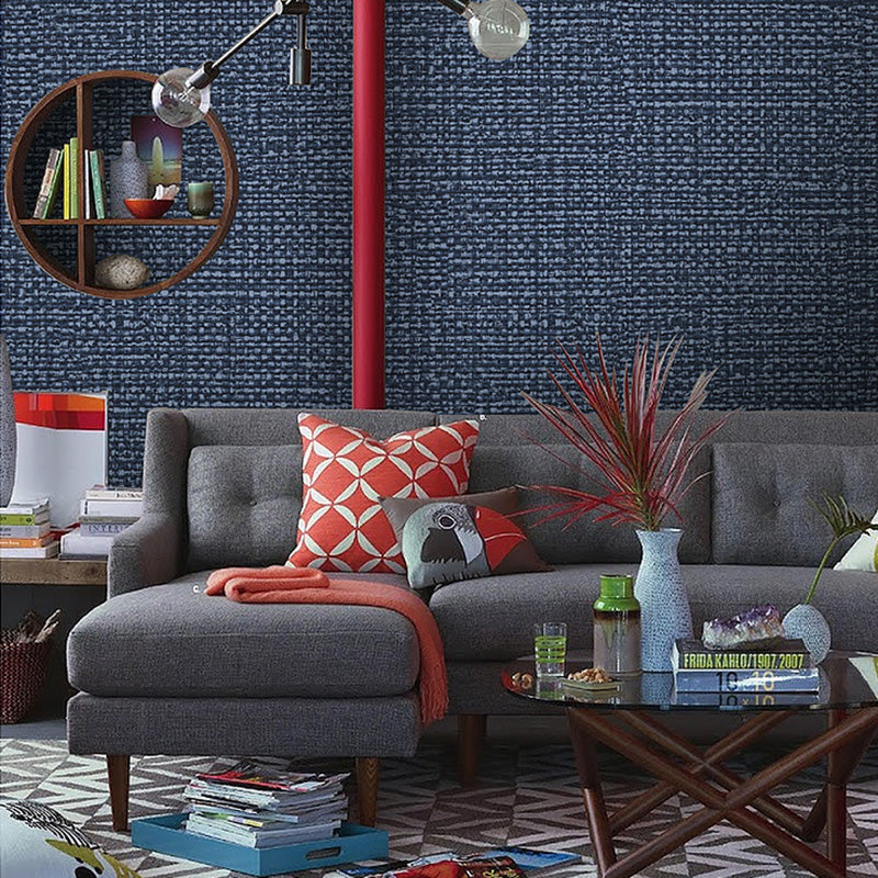 Water-Resistant Linen Surface Wallpaper Roll Non-Woven Fabric Simple Wall Decor for Bedroom Navy Clearhalo 'Modern wall decor' 'Modern' 'Wallpaper' Wall Decor' 1124180