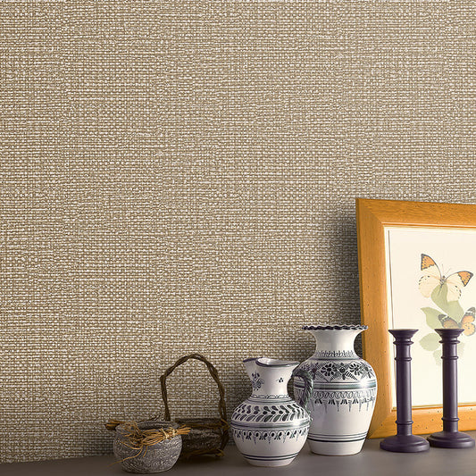 Water-Resistant Linen Surface Wallpaper Roll Non-Woven Fabric Simple Wall Decor for Bedroom Tan Clearhalo 'Modern wall decor' 'Modern' 'Wallpaper' Wall Decor' 1124183