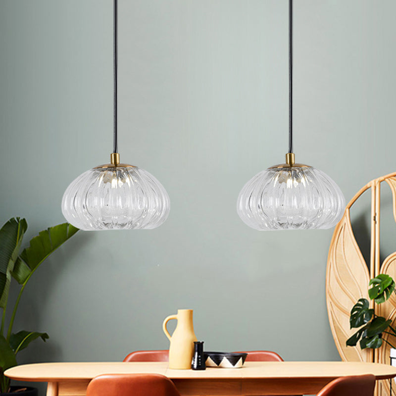 Post-Modern Dome Pendant Lighting Cognac/Clear Ribbed Glass 1 Head Dining Table Suspension Lamp Clearhalo 'Ceiling Lights' 'Glass shade' 'Glass' 'Modern Pendants' 'Modern' 'Pendant Lights' 'Pendants' Lighting' 1125142