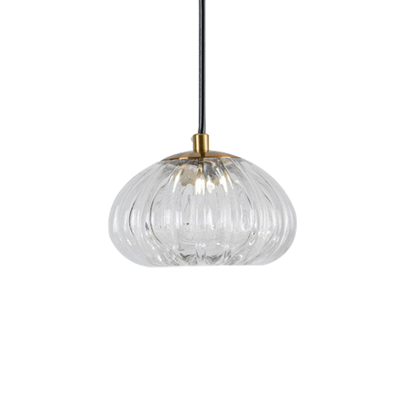 Post-Modern Dome Pendant Lighting Cognac/Clear Ribbed Glass 1 Head Dining Table Suspension Lamp Clearhalo 'Ceiling Lights' 'Glass shade' 'Glass' 'Modern Pendants' 'Modern' 'Pendant Lights' 'Pendants' Lighting' 1125143