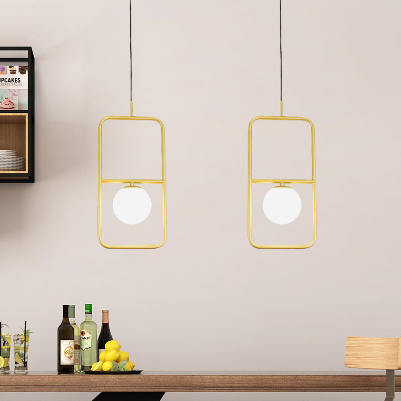 Gold Rectangular Pendant Light Post-Modern 1 Bulb Metal Hanging Light ...