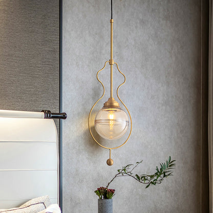 Clear Glass Ball Shade Ceiling Lamp Postmodern 1-Light Hanging Pendant Light with Ground Frame in Gold Gold Clearhalo 'Ceiling Lights' 'Modern Pendants' 'Modern' 'Pendant Lights' 'Pendants' Lighting' 1125178