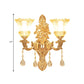 2 Lights Flower Wall Sconce Lighting Mid Century Gold Clear Ruffle Glass Wall Mounted Lamp Clearhalo 'Wall Lamps & Sconces' 'Wall Lights' Lighting' 1125270