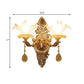 Gold Lily Shade Wall Mounted Lamp Traditional Ribbed Glass 1/2-Bulb Living Room Wall Light Clearhalo 'Wall Lamps & Sconces' 'Wall Lights' Lighting' 1125289